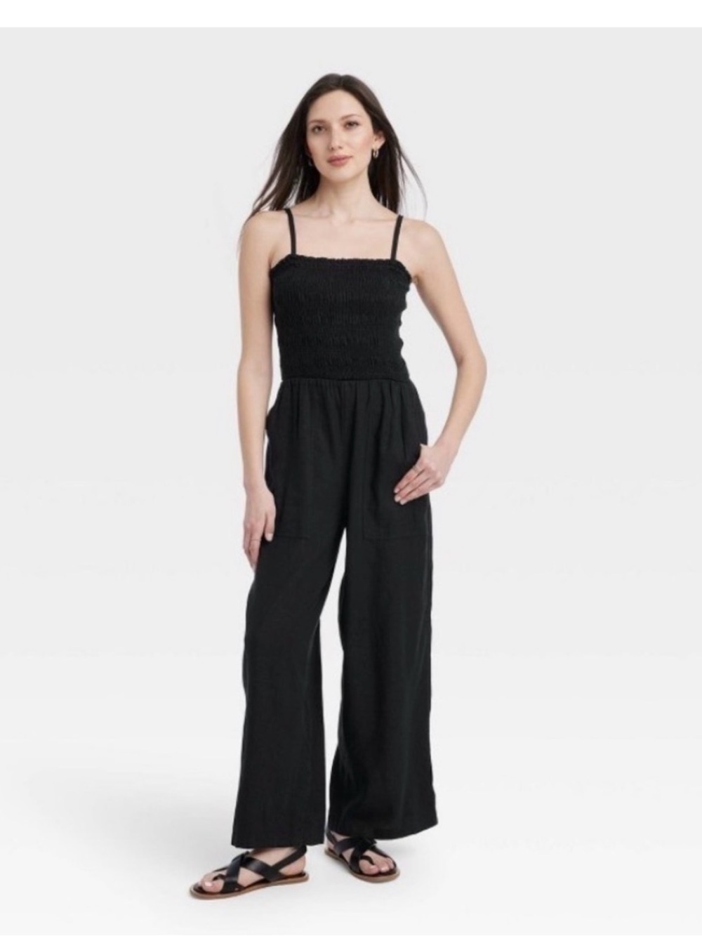 Universal Thread Black Smocked Bodice Wide-Leg Jumpsuit